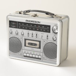 Retro-Boombox-Personalisierte-Name-Mittagessen-Box Metall Brotdose