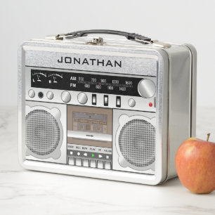 Retro-Boombox-Personalisierte-Name-Mittagessen-Box Metall Lunch Box