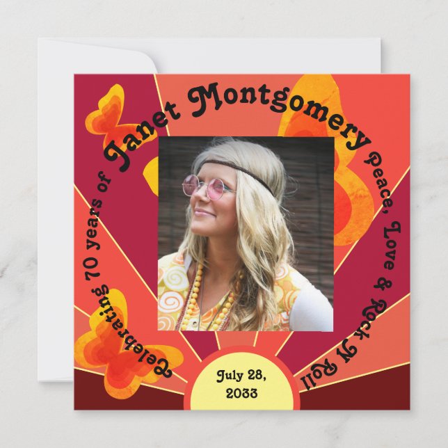 Retro Boomer Hippy Sunrise Foto Geburtstag (Vorderseite)