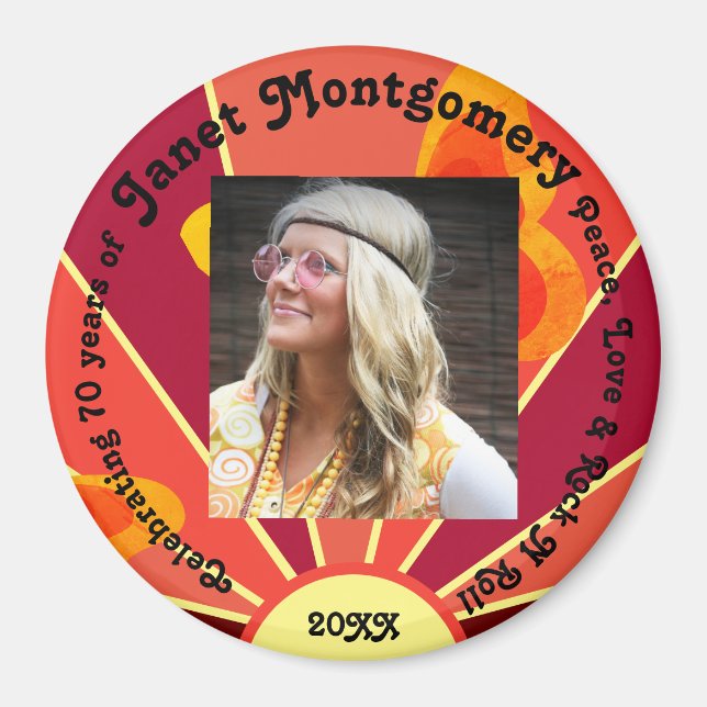 Retro Boomer Hippy Sunrise Photo Birthday  Magnet (Vorne)