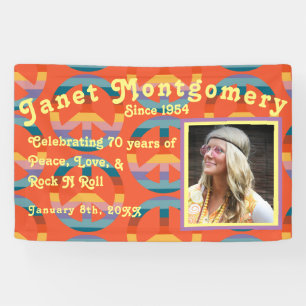 Retro Boomer Rainbow Peace Sign Foto Geburtstag Banner
