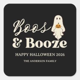 Retro Boos & Booze Spooky Halloween Quadratischer Aufkleber