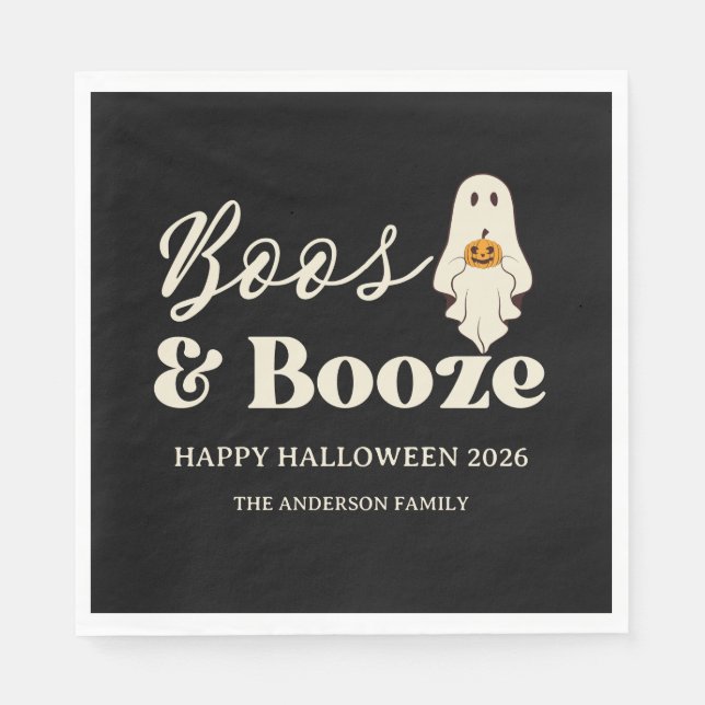 Retro Boos & Booze Spooky Halloween Serviette (Vorderseite)