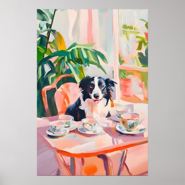 Retro Border Collie Poster, Border Collie Öl Poster (Vorne)