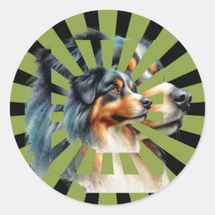 Retro Border Collie Sonnenburst Grafikdesign Runder Aufkleber