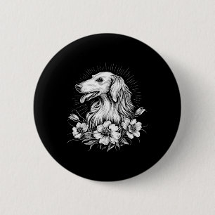 Retro Borzoi Dog Lover Tattoo Style _1 Button
