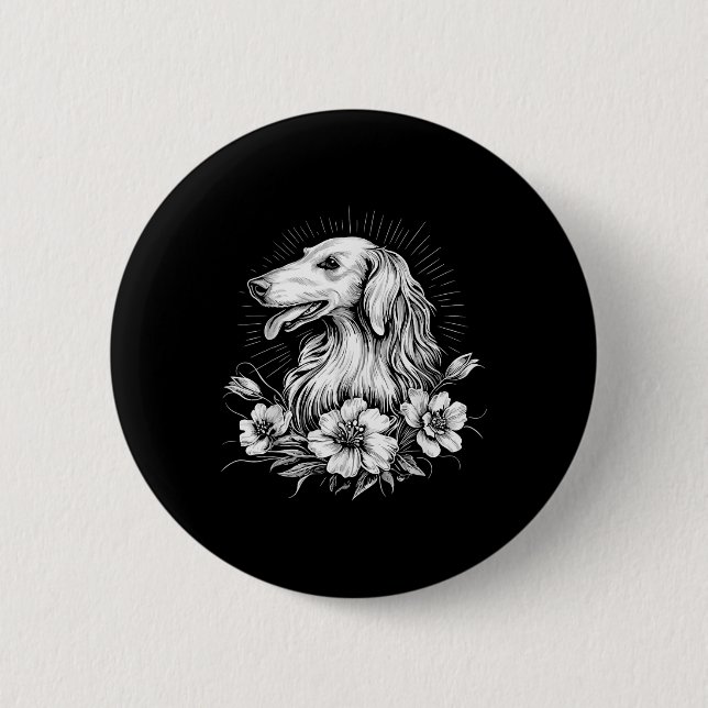 Retro Borzoi Dog Lover Tattoo Style _1 Button (Vorderseite)