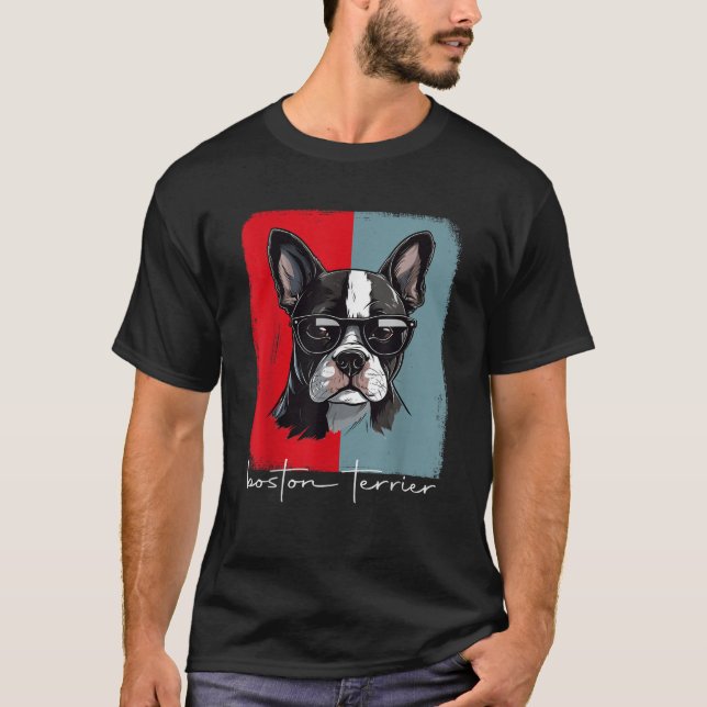 Retro Boston Terrier Dog Lover Gift Bostie Mom Dad T-Shirt (Vorderseite)