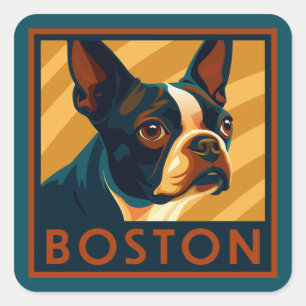 Retro-Boston-Terrier-Porträt Quadratischer Aufkleber