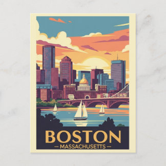 Retro Boston Vintage Travel Sailboats Hafen Postkarte