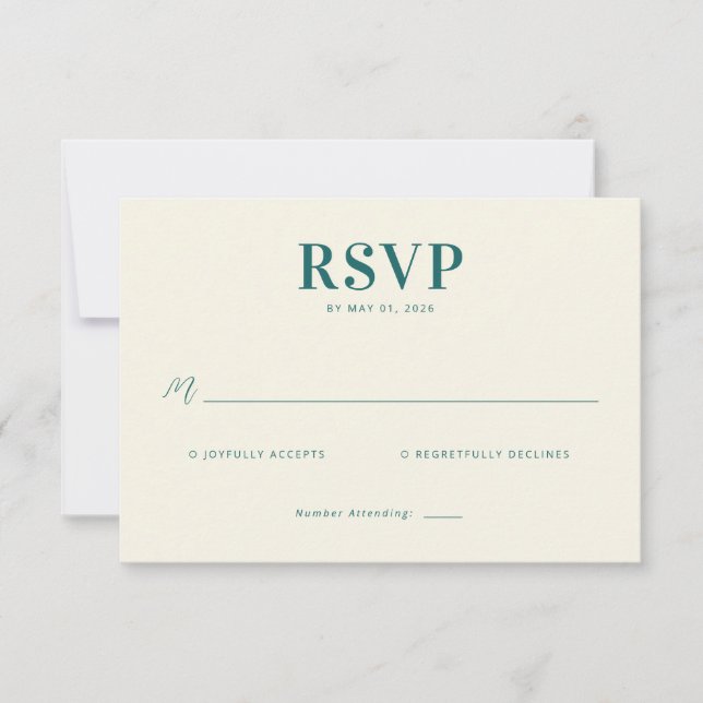 Retro Botanica and Teal Wedding RSVP Karte (Vorderseite)