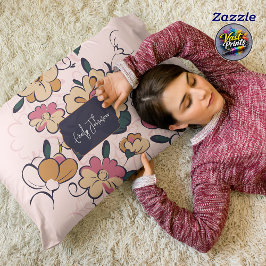 Retro Botanical Custom Name Pink Cream Beige Dekokissen