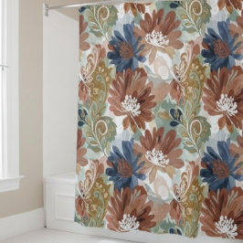 Retro Botanical Floral Shower Curtain Duschvorhang