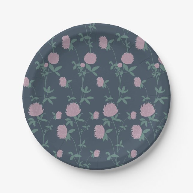 Retro Botanical Meadow Clover | Twilight Meadow Pappteller (Vorderseite)