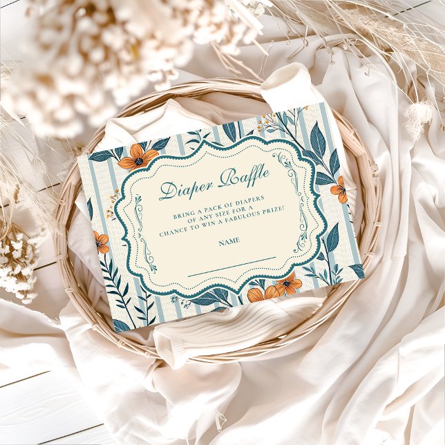 Retro Botanical Tile Baby Shower Diapper Raffle Begleitkarte (Von Creator hochgeladen)