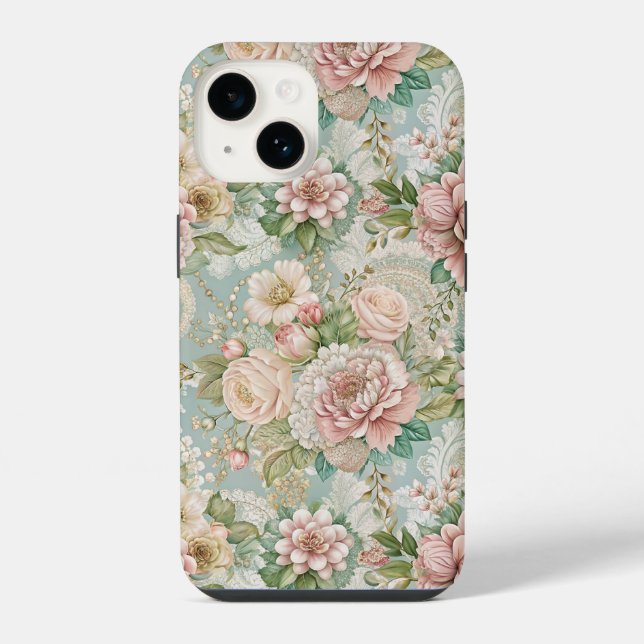 Retro-Botanik, Mädchenhaft iPhone Hülle (Rückseite)