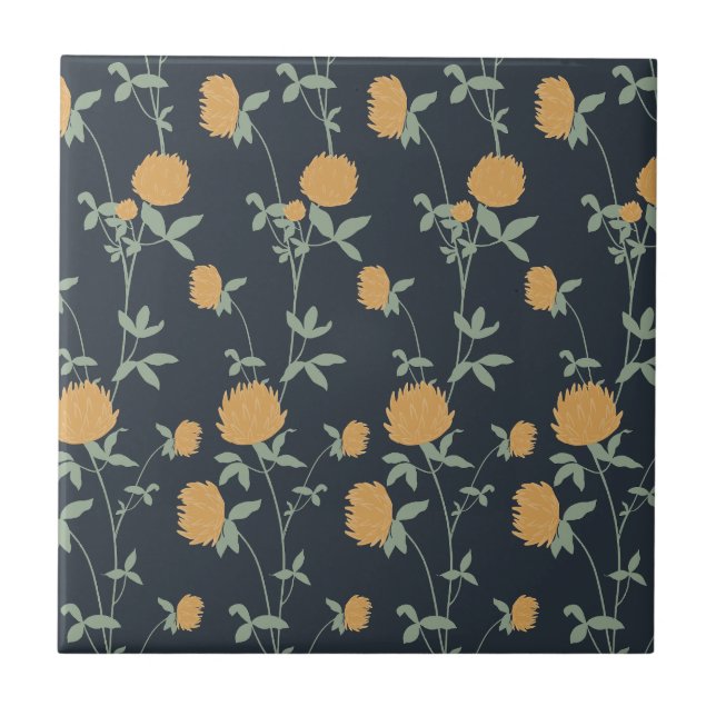 Retro-Botanischer Wiesen-Klee | Mitternachtsgarten Fliese (Vorderseite)