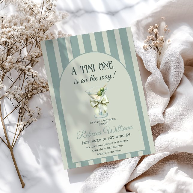 Retro Bow Tini One Olive Martini Babydusche Einladung (Von Creator hochgeladen)