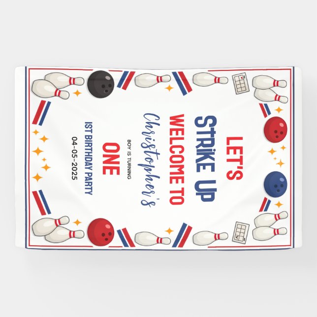 Retro Bowling 1. Geburtstag – Lustige Kinder Banner (Horizontal)