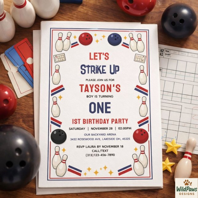Retro Bowling 1st Birthday Party – Fun Kids  Einladung (Retro Bowling 1st Birthday Party – Fun Kids Invitation
)