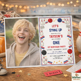 Retro Bowling 1st Birthday Party – Fun Kids  Einladung