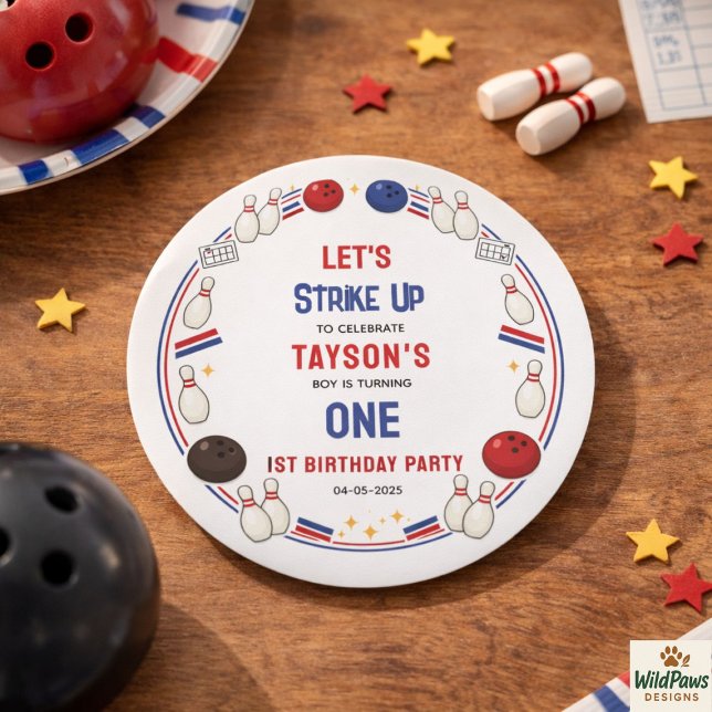 Retro Bowling 1st Birthday Party – Fun Kids  Runder Aufkleber (Retro Bowling 1st Birthday Party – Fun Kids Classic Round Sticker
)