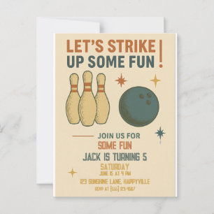 Retro Bowling Birthday Einladung für Jungen Postkarte