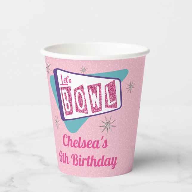 Retro Bowling Birthday Party 50's Tenpin Paper Cup Pappbecher (Vorderseite)