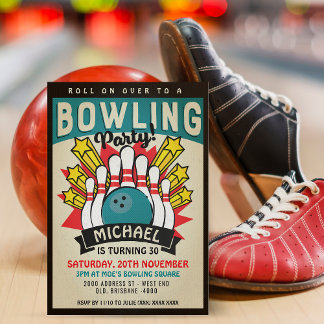 Retro Bowling Birthday Party Einladung