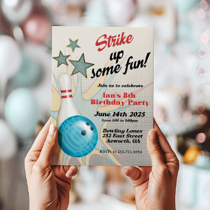 Retro-Bowling-Geburtstagseinladung Einladung