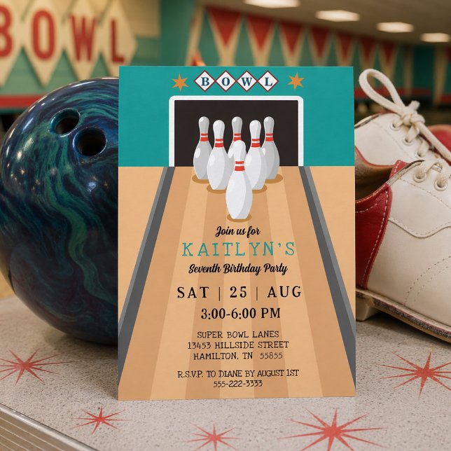 Retro-Bowling-Geburtstagsfeier Einladung (Retro Bowling Birthday Party Invitation)