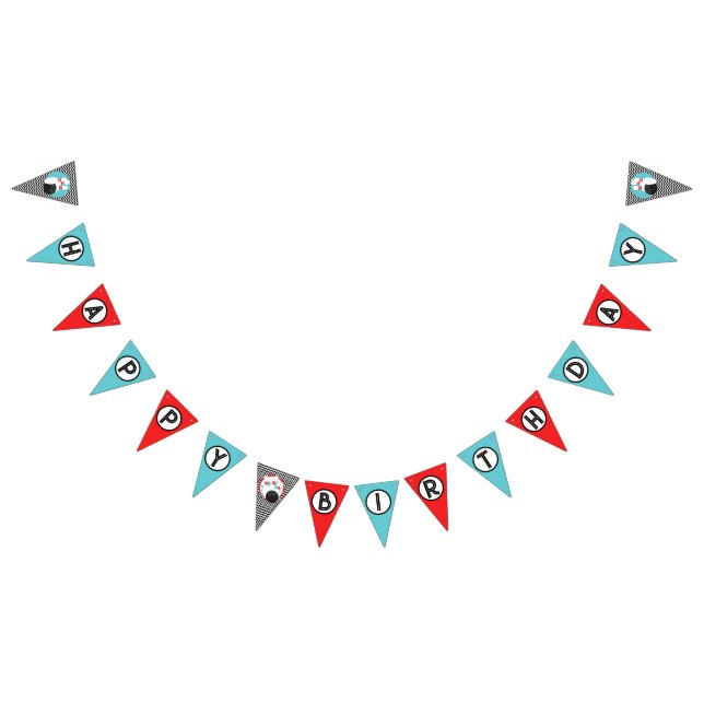 Retro Bowling Happy Birthday Bunting Flag Banner (Alle)