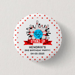 Retro Bowling Kids 1st Birthday Party Button