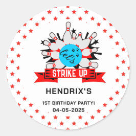 Retro Bowling Kids 1st Birthday Party Classic Roun Runder Aufkleber