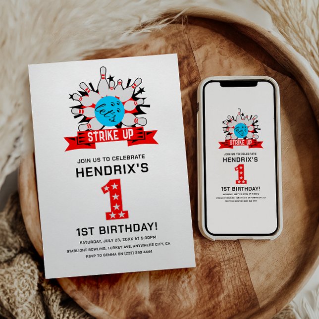 Retro Bowling Kids 1st Birthday Party Einladung (Retro Bowling Kids 1st Birthday Party Invitation)