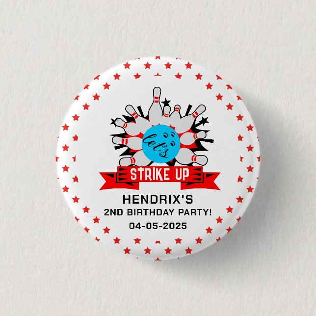 Retro Bowling Kinder 1. Geburtstagsfeier Button (Vorderseite)