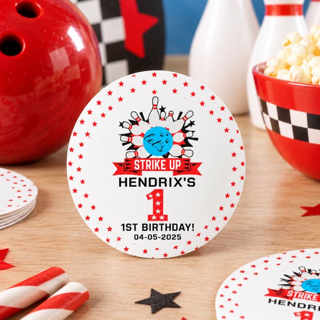 Retro-Bowling-Kinder 1. Geburtstagsfeier Button (Retro Bowling Kids 1st Birthday Party Button)