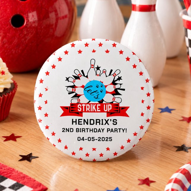 Retro Bowling Kinder 1. Geburtstagsfeier Button (Retro Bowling Kids 1st Birthday Party Button)