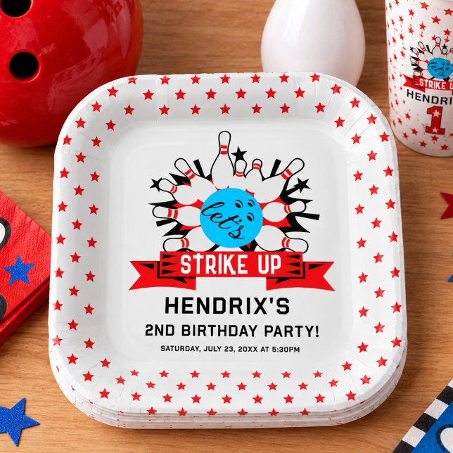 Retro Bowling Kinder 1. Geburtstagsfeier Pappteller (Retro Bowling Kids 1st Birthday Party Paper Plates)