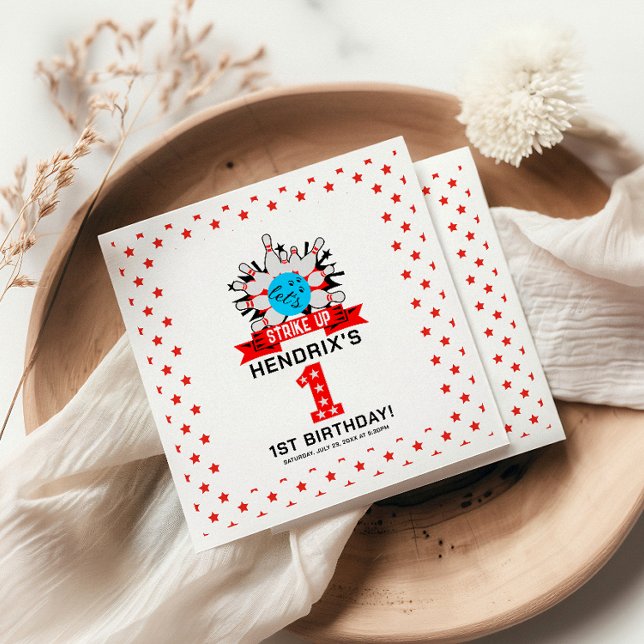 Retro-Bowling-Kinder 1. Geburtstagsfeier Serviette (Retro Bowling Kids 1st Birthday Party Napkins)
