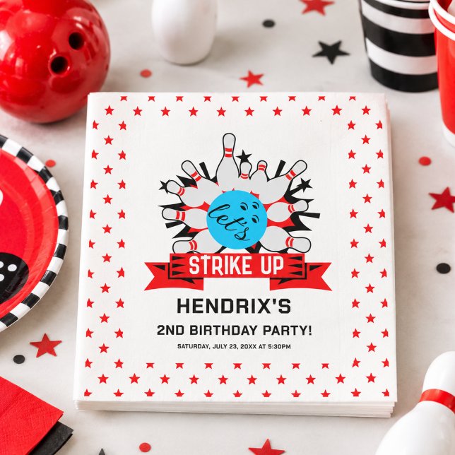 Retro-Bowling-Kinder 1. Geburtstagsfeier Serviette (Retro Bowling Kids 1st Birthday Party Napkins)
