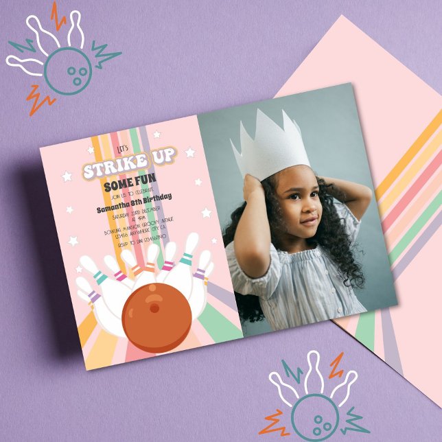 Retro Bowling Kindergeburtstag Foto Einladung (Von Creator hochgeladen)