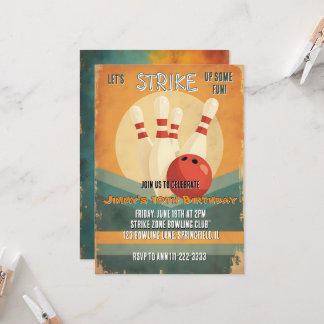 Retro Bowling Kindergeburtstag Party Einladung