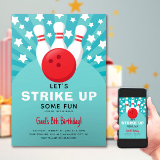 Retro Bowling Kindergeburtstag Party Einladung