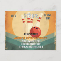 Retro Bowling Kindergeburtstag Party Einladung