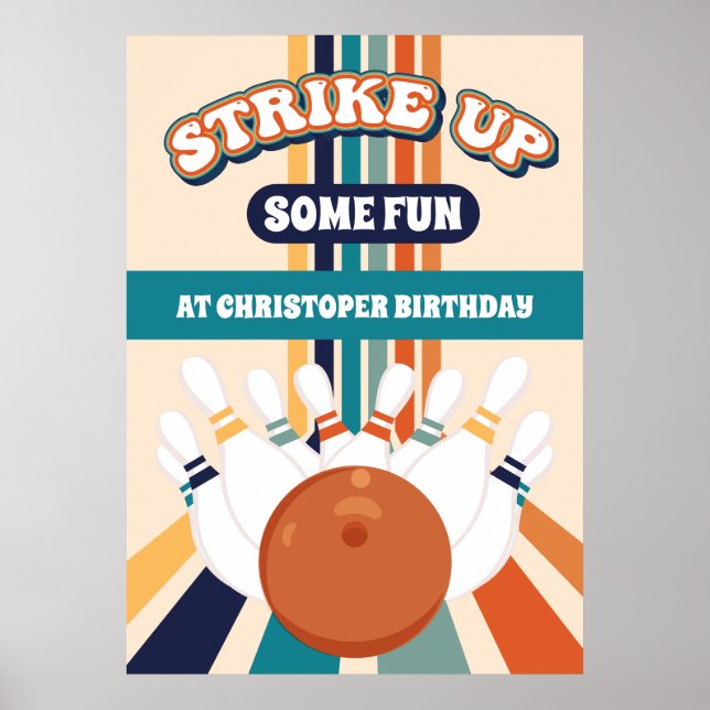 Retro Bowling Kindergeburtstag Party-Zeichen Poster (Vorne)