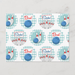 Retro Bowling Muster Bowling Ball Buttone Postkarte