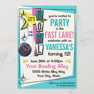 Retro-Bowling-Party-Einladung - Pink Einladung