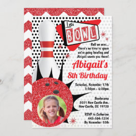 Retro Bowling Party Sock Hop Button Up mit Foto Einladung