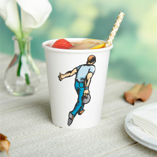 Retro-Bowling-Player wirbeln Ball Pappbecher